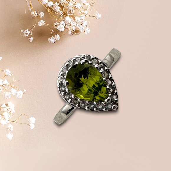 Annabella Peridot & White Topaz Ring 925 Sterling Silver Cert of Authenticity - Picture 9 of 12